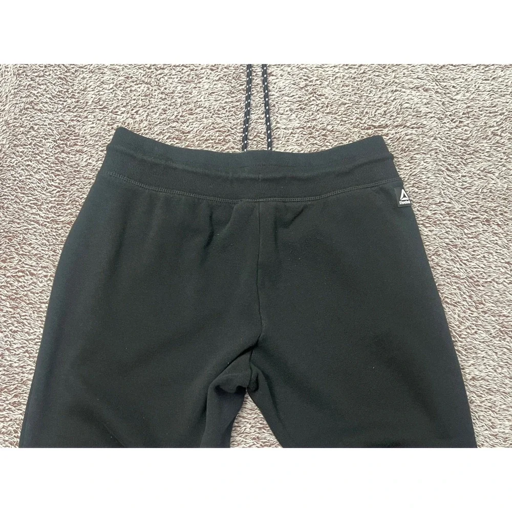 Reebok Mens S Black Fleece Jogger Sweatpants Zipper Pockets Tapered Athletic